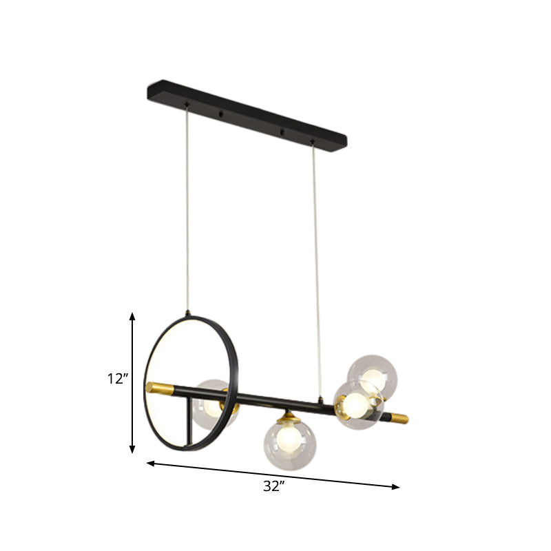 Simple Molecular Island Chandelier Clear Glass 4/6-Light Dining Room Pendant Light Fixture in Black with Metal Ring Deco Clearhalo 'Ceiling Lights' 'Island Lights' Lighting' 1724047