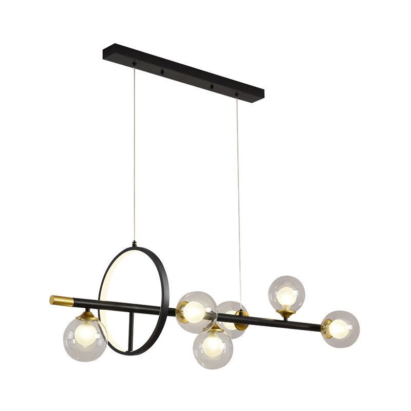 Simple Molecular Island Chandelier Clear Glass 4/6-Light Dining Room Pendant Light Fixture in Black with Metal Ring Deco Clearhalo 'Ceiling Lights' 'Island Lights' Lighting' 1724051