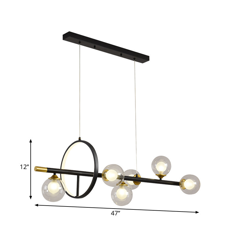 Simple Molecular Island Chandelier Clear Glass 4/6-Light Dining Room Pendant Light Fixture in Black with Metal Ring Deco Clearhalo 'Ceiling Lights' 'Island Lights' Lighting' 1724052