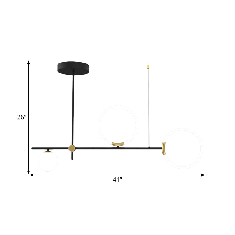 Metal Crossed Line Island Light Fixture Simplicity 3 Heads Black Pendant Lamp with Orb Opal Glass Shade Clearhalo 'Ceiling Lights' 'Island Lights' Lighting' 1724070