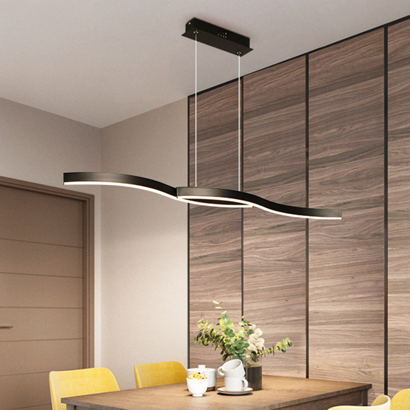 Waves Island Lamp Contemporary Aluminum 39"/47" L LED Black Pendant Lighting Fixture in Warm/White Light for Dining Room Black Clearhalo 'Ceiling Lights' 'Island Lights' Lighting' 1724071