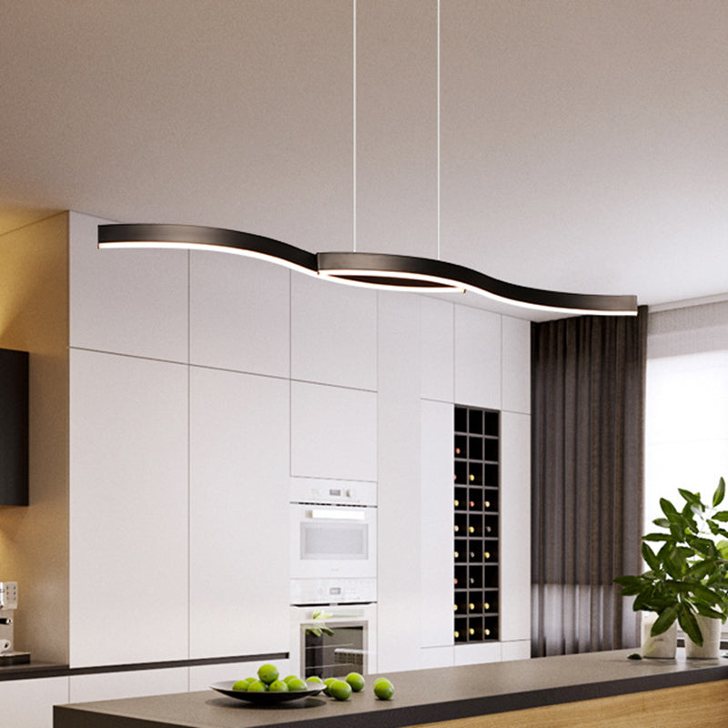 Waves Island Lamp Contemporary Aluminum 39"/47" L LED Black Pendant Lighting Fixture in Warm/White Light for Dining Room Clearhalo 'Ceiling Lights' 'Island Lights' Lighting' 1724072