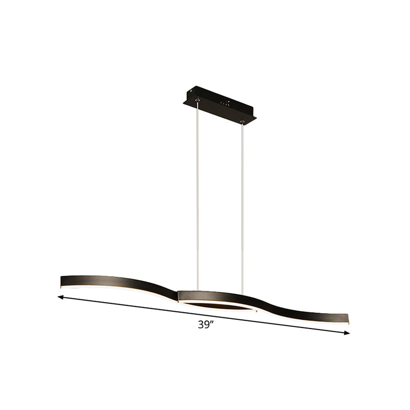 Waves Island Lamp Contemporary Aluminum 39"/47" L LED Black Pendant Lighting Fixture in Warm/White Light for Dining Room Clearhalo 'Ceiling Lights' 'Island Lights' Lighting' 1724074