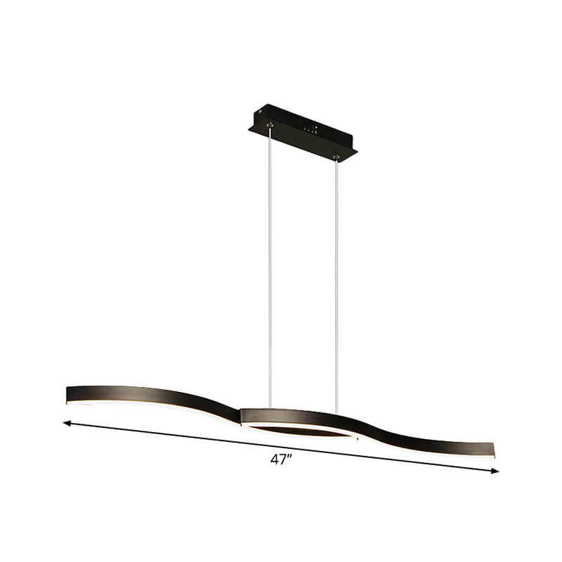 Waves Island Lamp Contemporary Aluminum 39"/47" L LED Black Pendant Lighting Fixture in Warm/White Light for Dining Room Clearhalo 'Ceiling Lights' 'Island Lights' Lighting' 1724075
