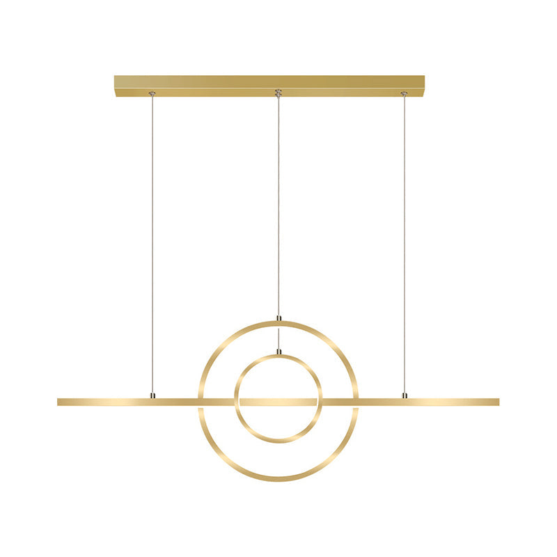 Gold 2-Ring Island Lighting Fixture Modern LED Metallic Pendant Lamp in Warm/White Light for Dining Room Clearhalo 'Ceiling Lights' 'Island Lights' Lighting' 1724078