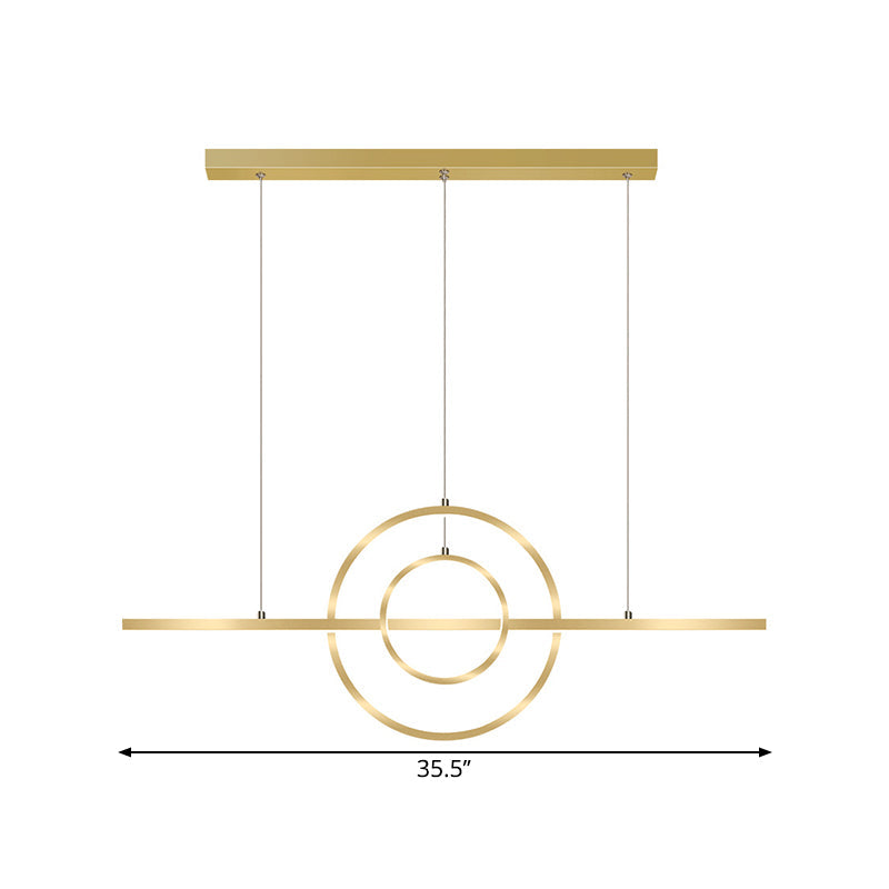 Gold 2-Ring Island Lighting Fixture Modern LED Metallic Pendant Lamp in Warm/White Light for Dining Room Clearhalo 'Ceiling Lights' 'Island Lights' Lighting' 1724079