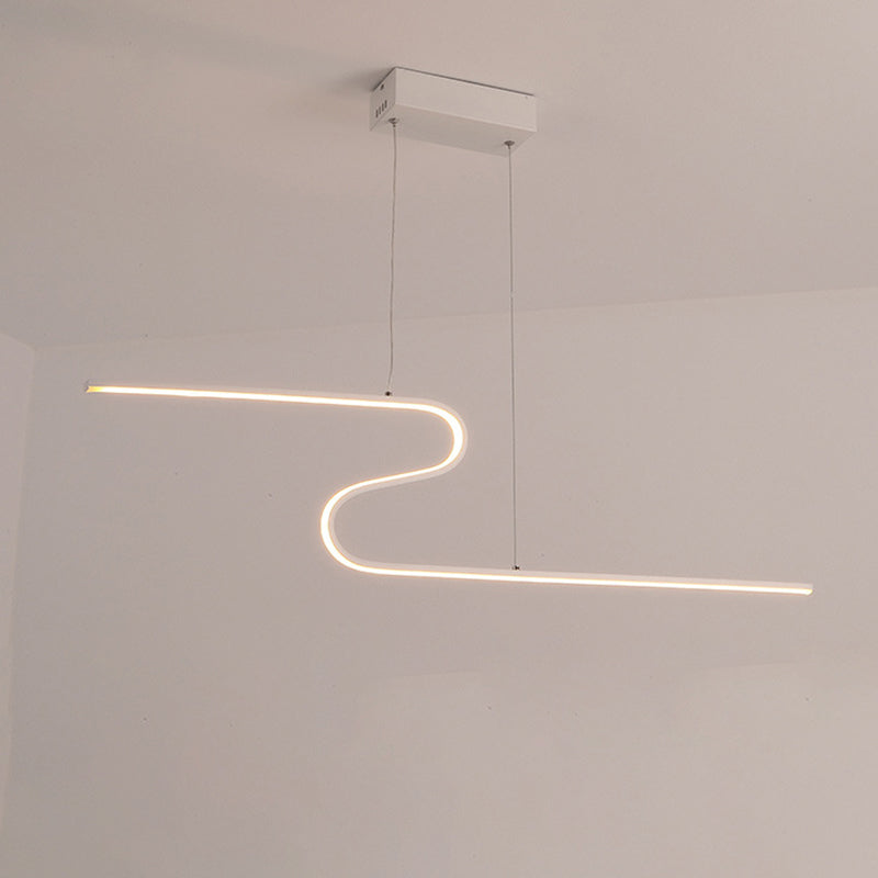 Extended S-Shape Island Pendant Modernism Metal Black/White LED Ceiling Suspension Lamp in Warm/White Light White Clearhalo 'Ceiling Lights' 'Island Lights' Lighting' 1724093