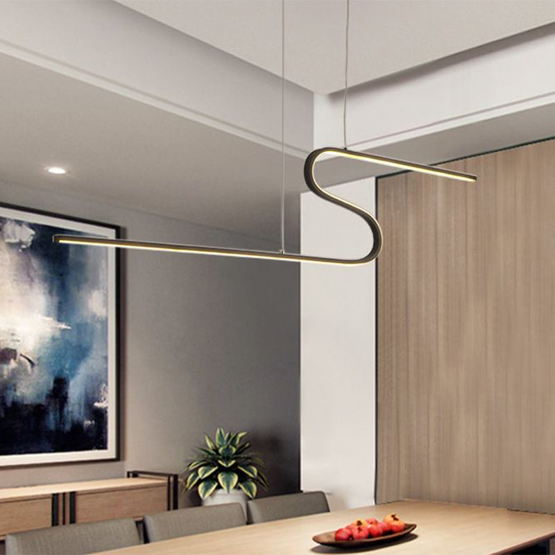 Extended S-Shape Island Pendant Modernism Metal Black/White LED Ceiling Suspension Lamp in Warm/White Light Clearhalo 'Ceiling Lights' 'Island Lights' Lighting' 1724098