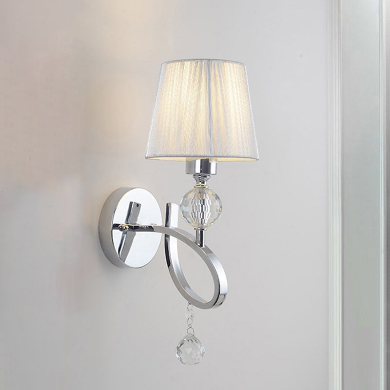 Conical Parlor Wall Lamp Fixture Fabric 1 Light Classic Wall Lighting Ideas with Crystal Drop in Chrome Chrome Clearhalo 'Cast Iron' 'Glass' 'Industrial' 'Modern wall lights' 'Modern' 'Tiffany' 'Traditional wall lights' 'Wall Lamps & Sconces' 'Wall Lights' Lighting' 1724218