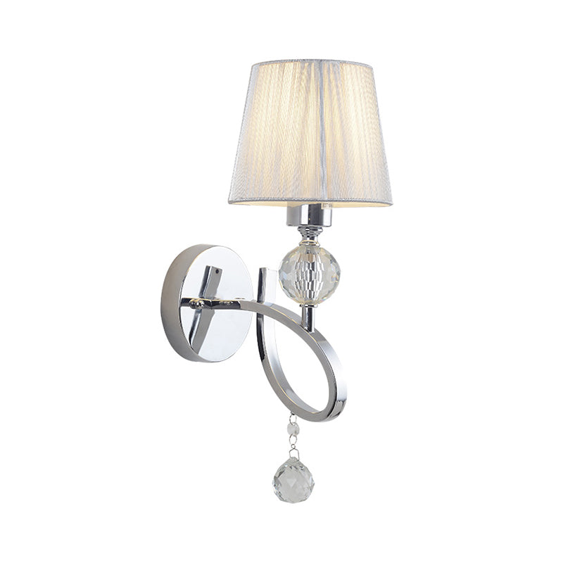 Conical Parlor Wall Lamp Fixture Fabric 1 Light Classic Wall Lighting Ideas with Crystal Drop in Chrome Clearhalo 'Cast Iron' 'Glass' 'Industrial' 'Modern wall lights' 'Modern' 'Tiffany' 'Traditional wall lights' 'Wall Lamps & Sconces' 'Wall Lights' Lighting' 1724220