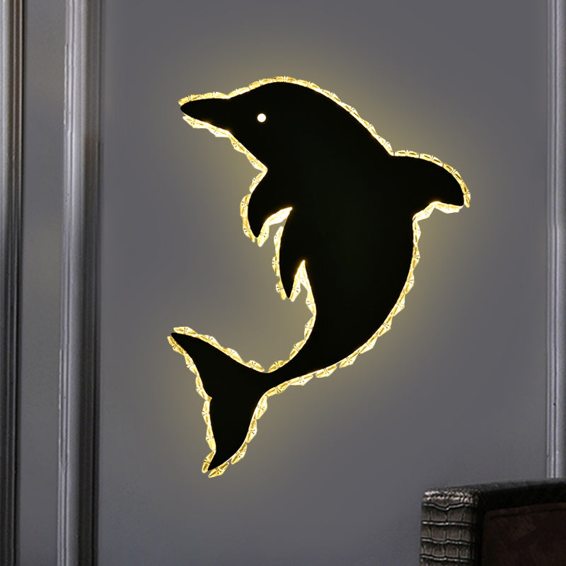 Dolphin Crystal Block Flush Wall Sconce Modernist LED Stainless-Steel Wall Lighting Ideas Stainless-Steel Clearhalo 'Modern wall lights' 'Modern' 'Wall Lamps & Sconces' 'Wall Lights' Lighting' 1724259