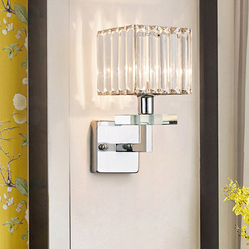 Chrome LED Cuboid Wall Lighting Ideas Contemporary Crystal Prisms Wall Mounted Light Chrome Clearhalo 'Cast Iron' 'Glass' 'Industrial' 'Modern wall lights' 'Modern' 'Tiffany' 'Traditional wall lights' 'Wall Lamps & Sconces' 'Wall Lights' Lighting' 1724263