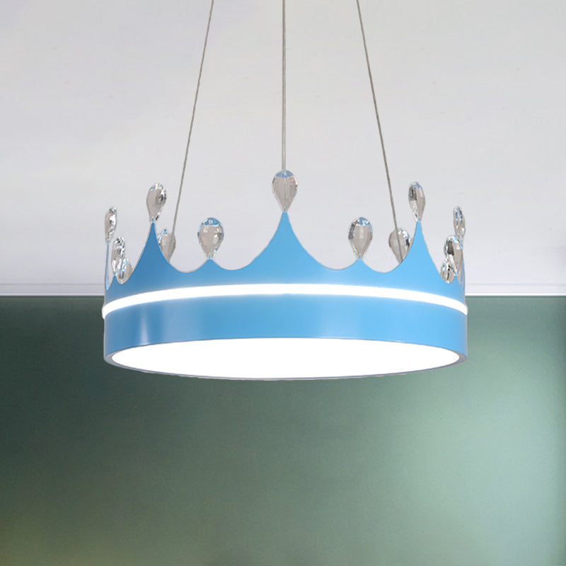 Crown Chandelier Light Modernism Metal Pink/Blue/Gold LED Suspended Lighting Fixture with Crystal Deco Clearhalo 'Ceiling Lights' 'Chandeliers' 'Modern Chandeliers' 'Modern' Lighting' 1724387