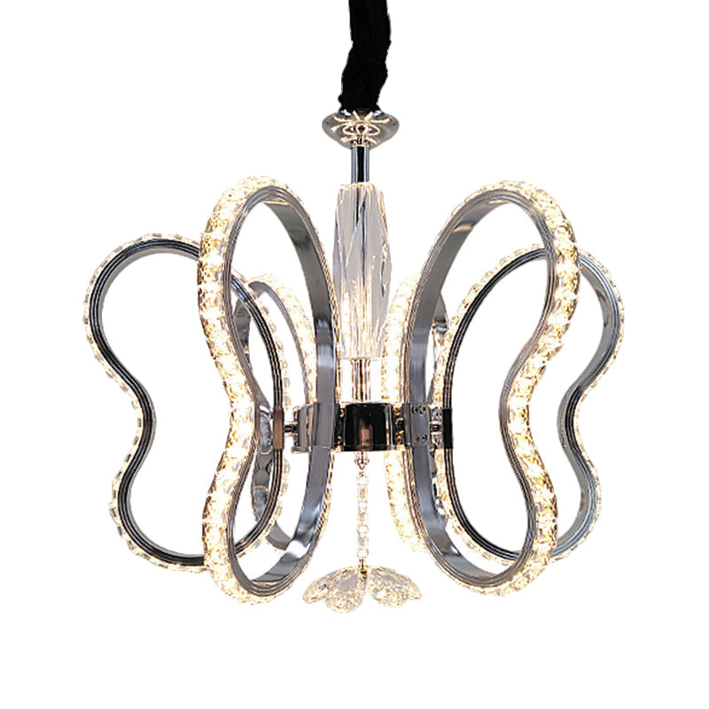 Butterfly Ceiling Pendant Post-Modern Beveled Crystal LED Restaurant Hanging Chandelier in Chrome, Warm/White Light Clearhalo 'Ceiling Lights' 'Chandeliers' 'Modern Chandeliers' 'Modern' Lighting' 1724395