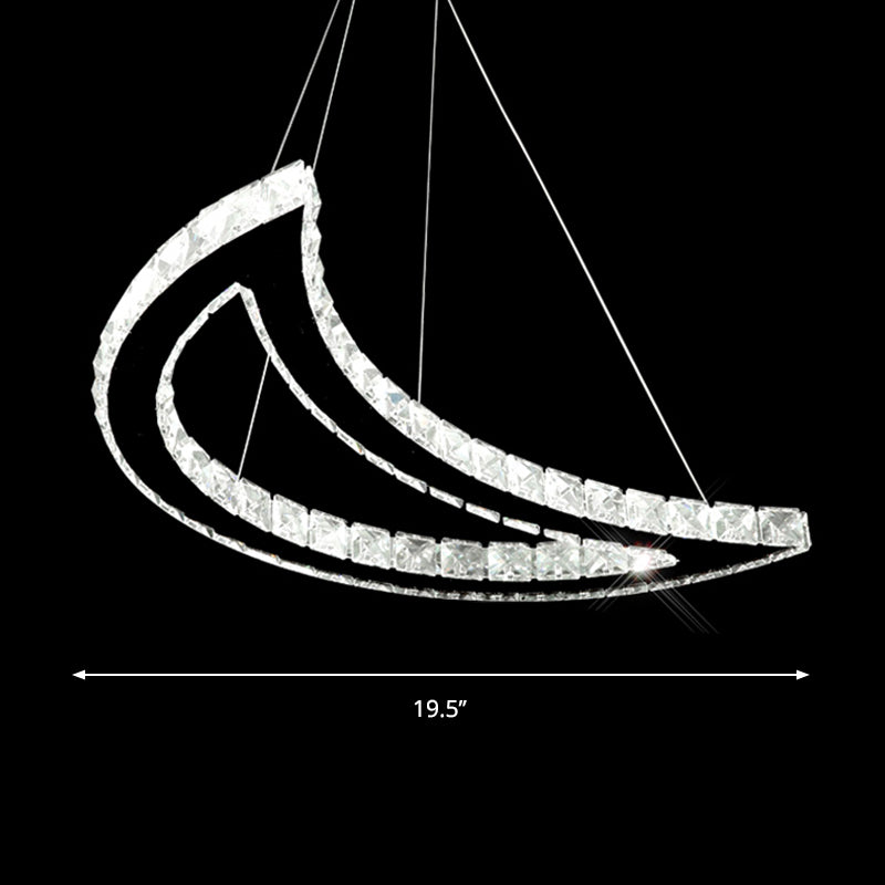 Crystal Block Crescent Ceiling Lamp Simplicity Stainless-Steel LED Pendant Chandelier in Warm/White Light Clearhalo 'Ceiling Lights' 'Chandeliers' 'Modern Chandeliers' 'Modern' Lighting' 1724490