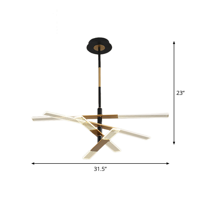 Linear Bedroom Pendant Lighting Acrylic 31.5"/35.5" Wide LED Modernist Chandelier Lamp in Black-Gold, Warm/White Light Clearhalo 'Ceiling Lights' 'Chandeliers' 'Modern Chandeliers' 'Modern' Lighting' 1724574