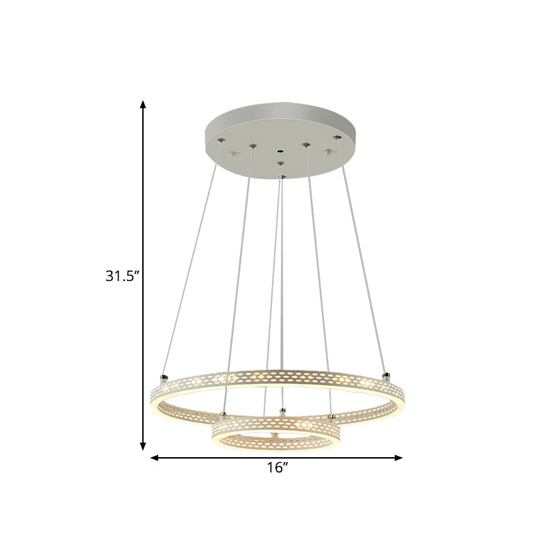 2-Tier Hoop Dining Room Down Lighting Metallic LED Minimalist Pendant Chandelier in White Clearhalo 'Ceiling Lights' 'Chandeliers' 'Modern Chandeliers' 'Modern' Lighting' 1724591