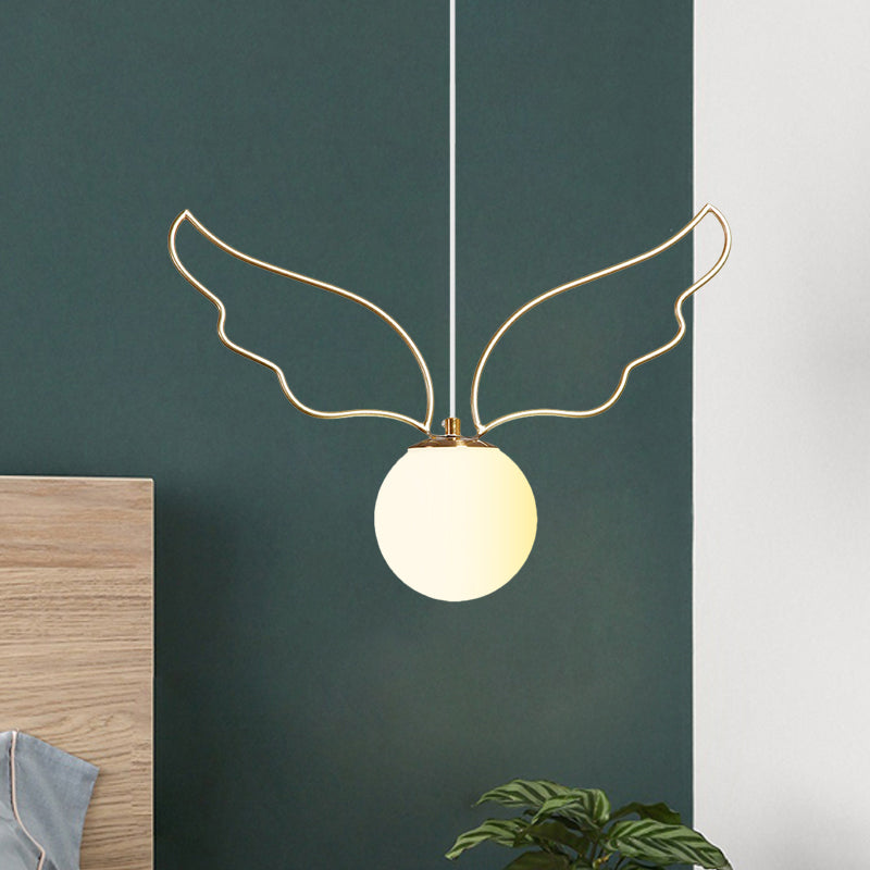 Frosted Glass Ball Pendulum Light Modern 1-Head Gold Hanging Lamp Kit with Wings/Bowknot/Loving Heart Design Clearhalo 'Ceiling Lights' 'Pendant Lights' 'Pendants' Lighting' 1724600