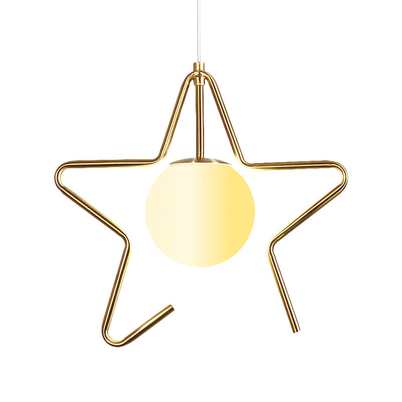 Frosted Glass Ball Pendulum Light Modern 1-Head Gold Hanging Lamp Kit with Wings/Bowknot/Loving Heart Design Clearhalo 'Ceiling Lights' 'Pendant Lights' 'Pendants' Lighting' 1724617