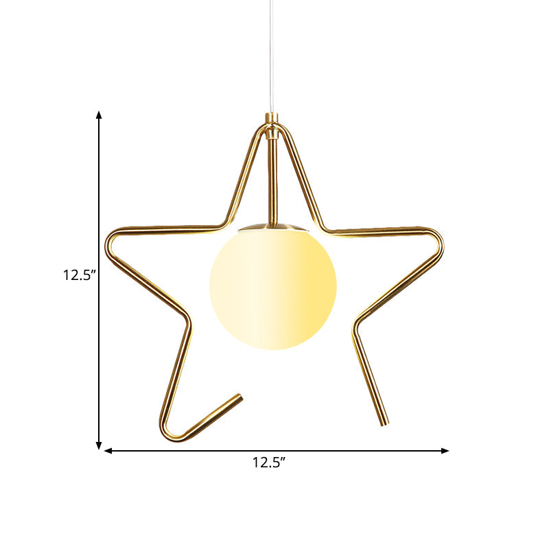 Frosted Glass Ball Pendulum Light Modern 1-Head Gold Hanging Lamp Kit with Wings/Bowknot/Loving Heart Design Clearhalo 'Ceiling Lights' 'Pendant Lights' 'Pendants' Lighting' 1724618