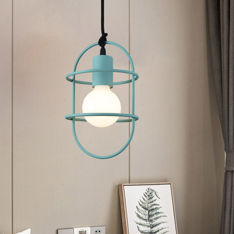 1 Bulb Dining Room Ceiling Pendant Light Minimalism White/Pink/Yellow Drop Lamp with Metal Capsule Frame Shade Green Clearhalo 'Ceiling Lights' 'Pendant Lights' 'Pendants' Lighting' 1724639_f41f45db-ee31-4bcb-8de5-3124260b3353