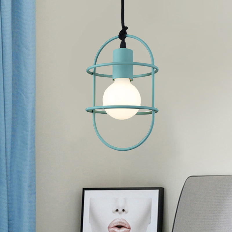 1 Bulb Dining Room Ceiling Pendant Light Minimalism White/Pink/Yellow Drop Lamp with Metal Capsule Frame Shade Clearhalo 'Ceiling Lights' 'Pendant Lights' 'Pendants' Lighting' 1724640