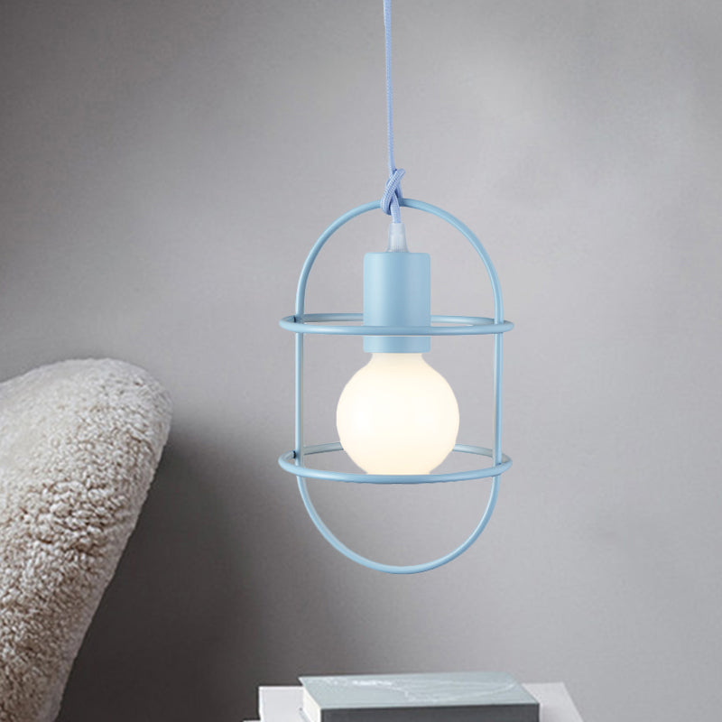 1 Bulb Dining Room Ceiling Pendant Light Minimalism White/Pink/Yellow Drop Lamp with Metal Capsule Frame Shade Clearhalo 'Ceiling Lights' 'Pendant Lights' 'Pendants' Lighting' 1724643
