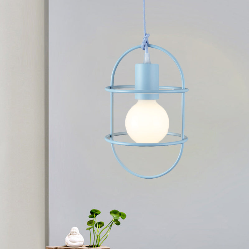 1 Bulb Dining Room Ceiling Pendant Light Minimalism White/Pink/Yellow Drop Lamp with Metal Capsule Frame Shade Clearhalo 'Ceiling Lights' 'Pendant Lights' 'Pendants' Lighting' 1724645
