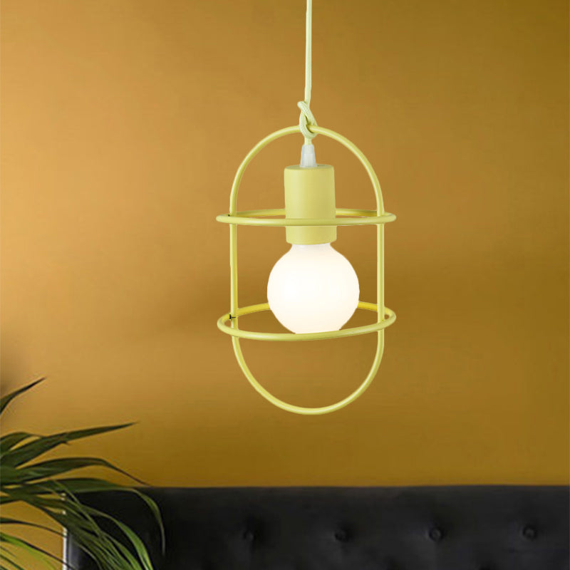1 Bulb Dining Room Ceiling Pendant Light Minimalism White/Pink/Yellow Drop Lamp with Metal Capsule Frame Shade Clearhalo 'Ceiling Lights' 'Pendant Lights' 'Pendants' Lighting' 1724651