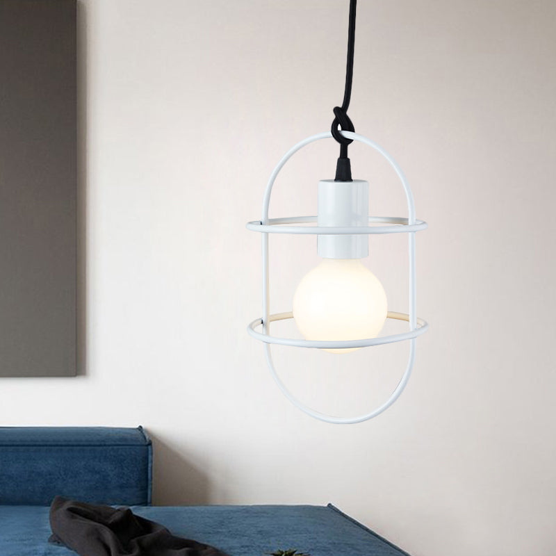 1 Bulb Dining Room Ceiling Pendant Light Minimalism White/Pink/Yellow Drop Lamp with Metal Capsule Frame Shade White Clearhalo 'Ceiling Lights' 'Pendant Lights' 'Pendants' Lighting' 1724655_707f3123-572b-4963-b26a-f108ce35f911
