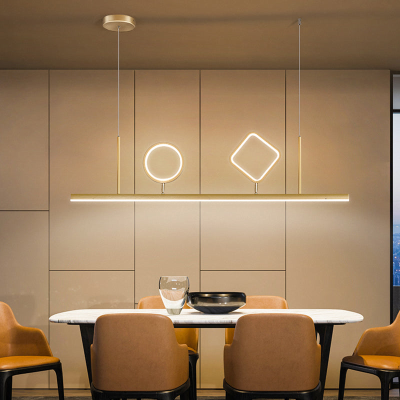 Minimalism Geometric Island Pendant Metallic LED Restaurant Ceiling Hang Fixture in Gold, Warm/White Light Gold Clearhalo 'Ceiling Lights' 'Island Lights' Lighting' 1724792
