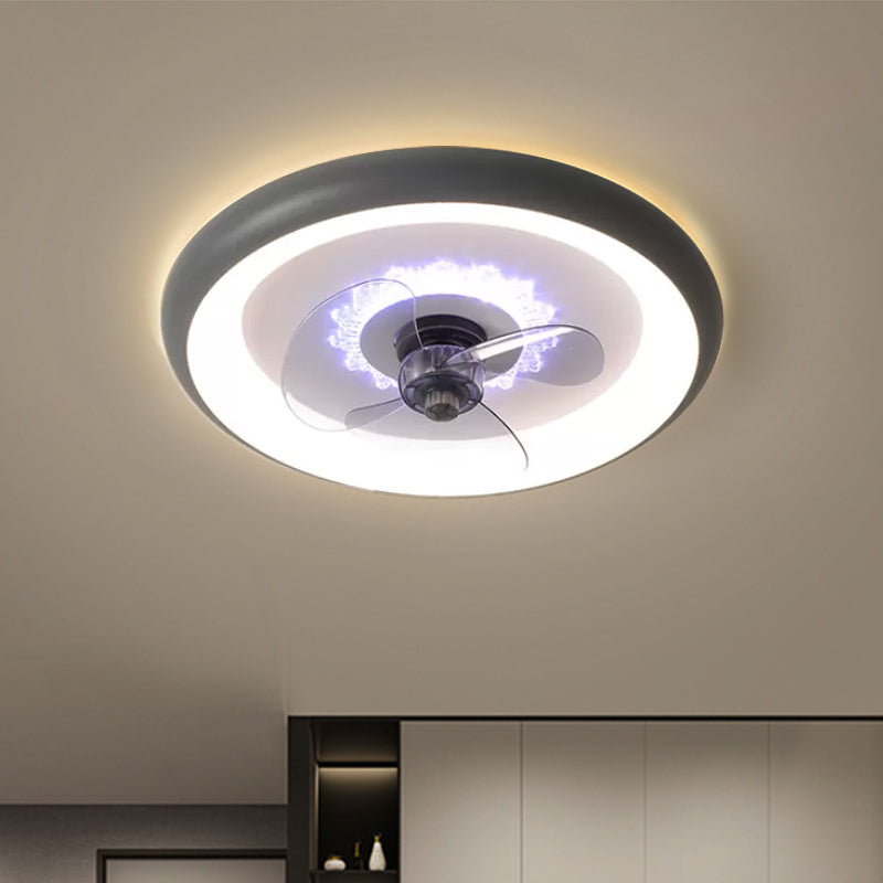 Metal Doughnut Ceiling Fan Lamp Macaron LED Semi Flush Light in Black/Red/Blue with 3-Blade, 19.5" Wide Black Clearhalo 'Ceiling Fans with Lights' 'Ceiling Fans' 'Kids Ceiling Fans' 'Kids' Lighting' 1724825