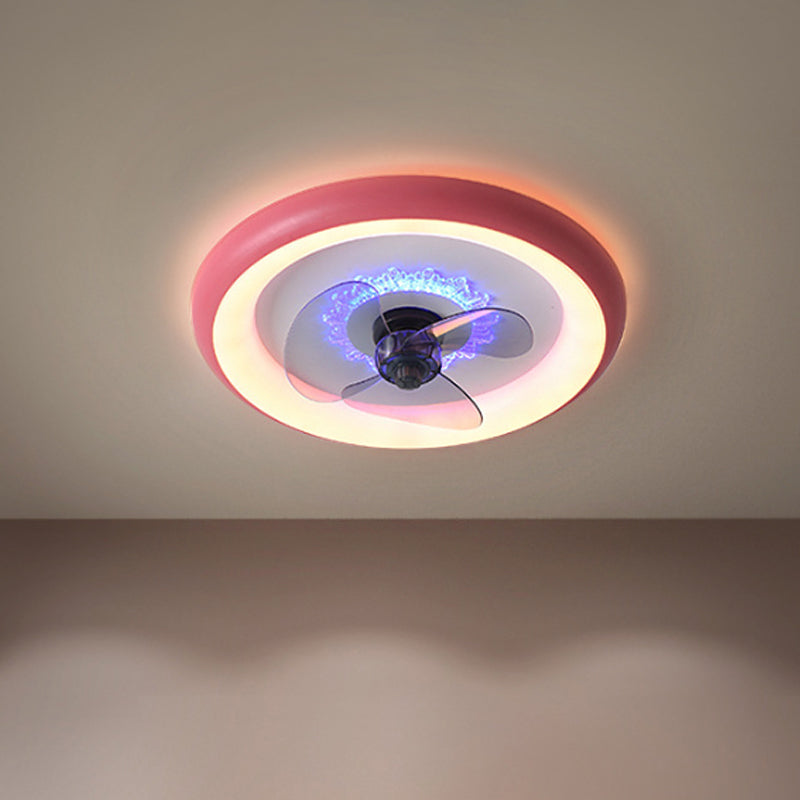 Metal Doughnut Ceiling Fan Lamp Macaron LED Semi Flush Light in Black/Red/Blue with 3-Blade, 19.5" Wide Clearhalo 'Ceiling Fans with Lights' 'Ceiling Fans' 'Kids Ceiling Fans' 'Kids' Lighting' 1724830