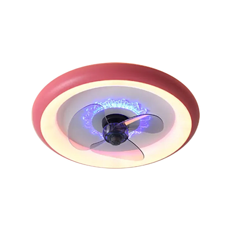 Metal Doughnut Ceiling Fan Lamp Macaron LED Semi Flush Light in Black/Red/Blue with 3-Blade, 19.5" Wide Clearhalo 'Ceiling Fans with Lights' 'Ceiling Fans' 'Kids Ceiling Fans' 'Kids' Lighting' 1724832