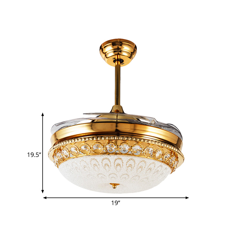 4-Blade Textured Glass Dome Semi Flush Simple Style 19