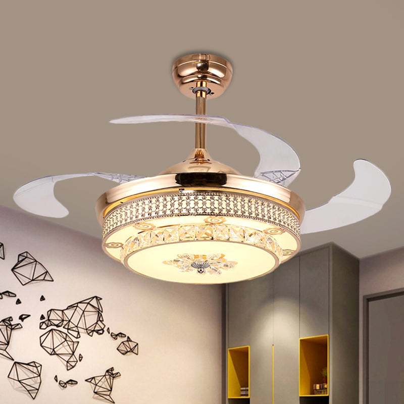 4 Blades Round Semi Flush Light Fixture Minimalism Hand-Cut Crystal 19