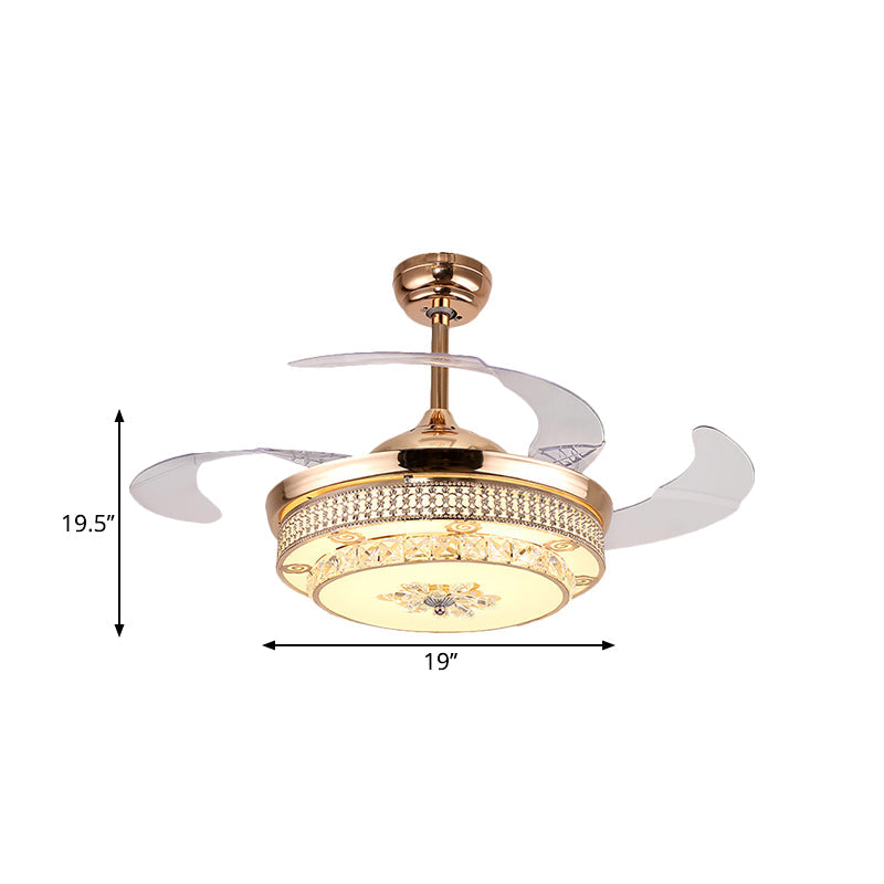 4 Blades Round Semi Flush Light Fixture Minimalism Hand-Cut Crystal 19