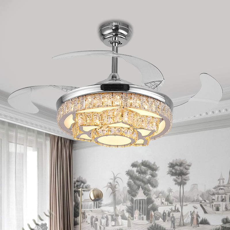 Simple Lotus Hanging Fan Lamp Crystal Block 19