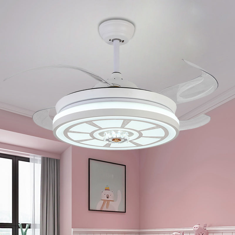 19" W Acrylic Circle Hanging Fan Light Minimalism LED White Semi Flush Mount Lamp with 4 Blades White Clearhalo 'Ceiling Fans with Lights' 'Ceiling Fans' 'Modern Ceiling Fans' 'Modern' Lighting' 1725002