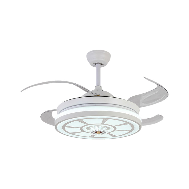 19" W Acrylic Circle Hanging Fan Light Minimalism LED White Semi Flush Mount Lamp with 4 Blades Clearhalo 'Ceiling Fans with Lights' 'Ceiling Fans' 'Modern Ceiling Fans' 'Modern' Lighting' 1725004