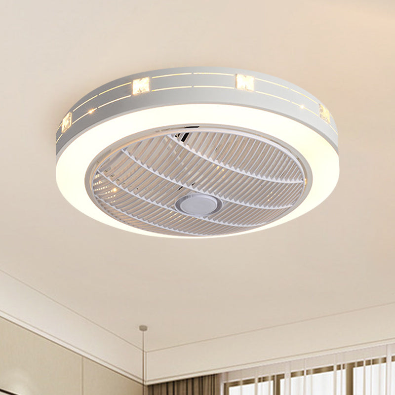 23" W Round Acrylic Hanging Fan Light Modernism LED White Semi Flush with Crystal Deco, 3 Blades White B Clearhalo 'Ceiling Fans with Lights' 'Ceiling Fans' 'Modern Ceiling Fans' 'Modern' Lighting' 1725035