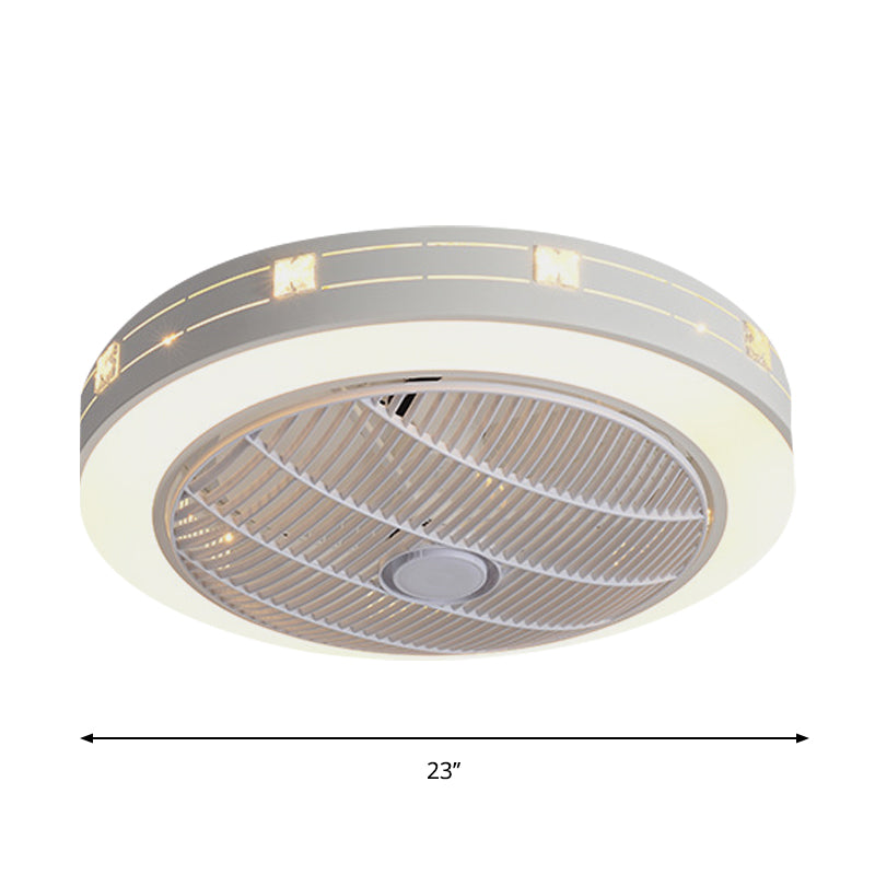 23" W Round Acrylic Hanging Fan Light Modernism LED White Semi Flush with Crystal Deco, 3 Blades Clearhalo 'Ceiling Fans with Lights' 'Ceiling Fans' 'Modern Ceiling Fans' 'Modern' Lighting' 1725038