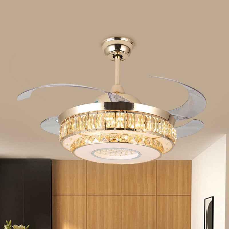 2-Tier Round Crystal Pendant Fan Lamp Modern 19