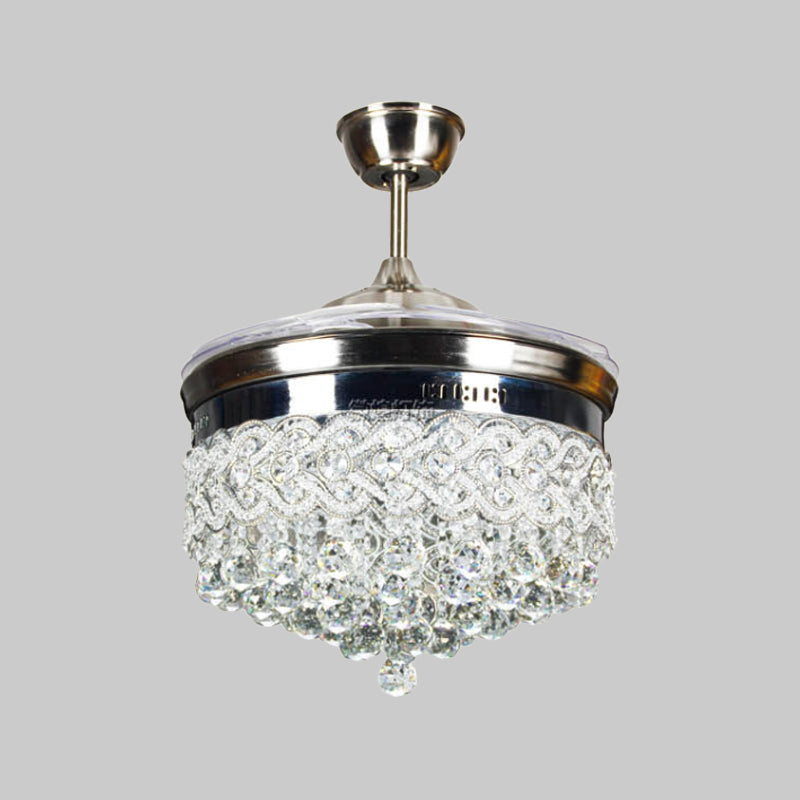 Crystal Orbs Tapered Semi Flush Light Modernism LED Silver Ceiling Fan Lamp with 4-Blade, 16