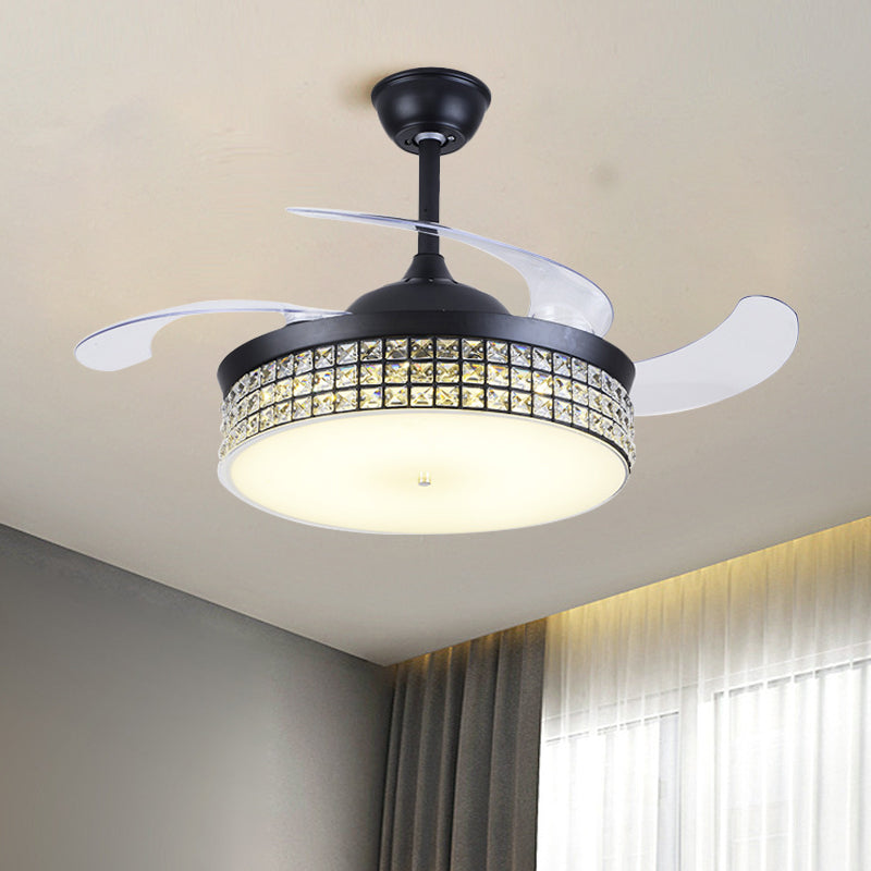 4-Blade Drum Semi Flush Mount Light Contemporary Cut Crystal 19