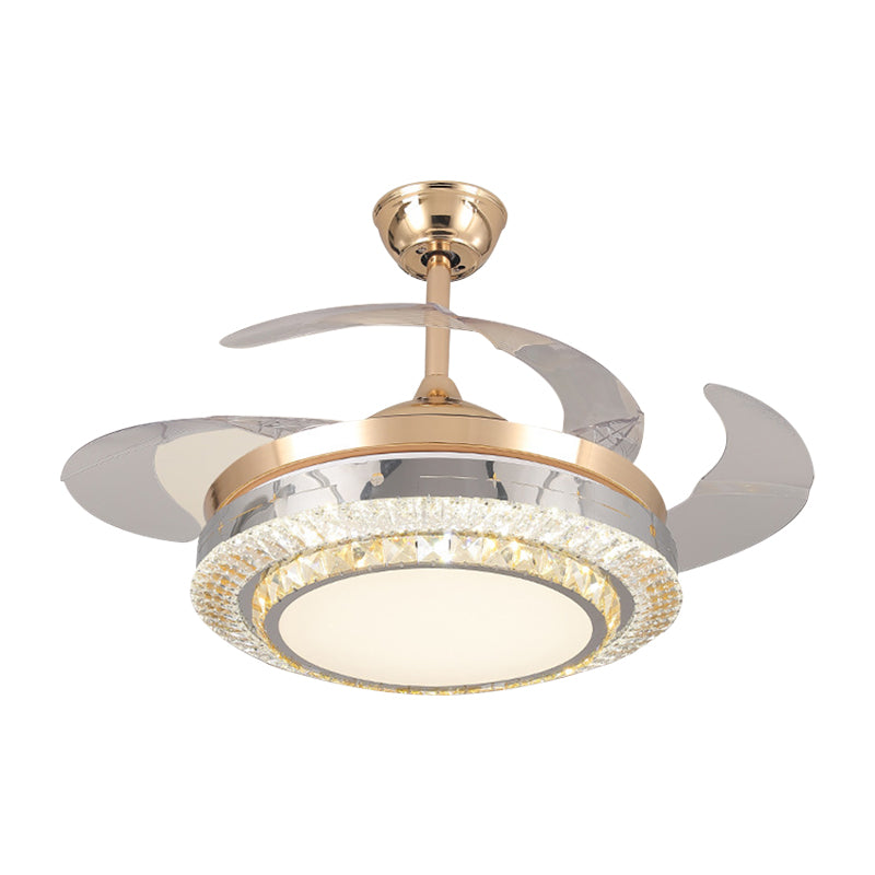 3-Blade Round Semi Flush Mount Minimalist Crystal Block 19" Width LED Gold Ceiling Fan Light Clearhalo 'Ceiling Fans with Lights' 'Ceiling Fans' 'Modern Ceiling Fans' 'Modern' Lighting' 1725154