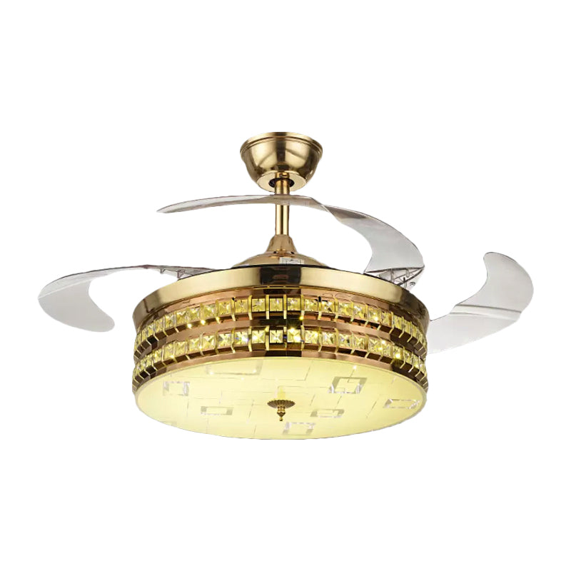 19" W Drum Metallic Hanging Fan Lamp Simplicity Silver/Gold LED Semi Mount Lighting with 3 Blades Clearhalo 'Ceiling Fans with Lights' 'Ceiling Fans' 'Modern Ceiling Fans' 'Modern' Lighting' 1725182