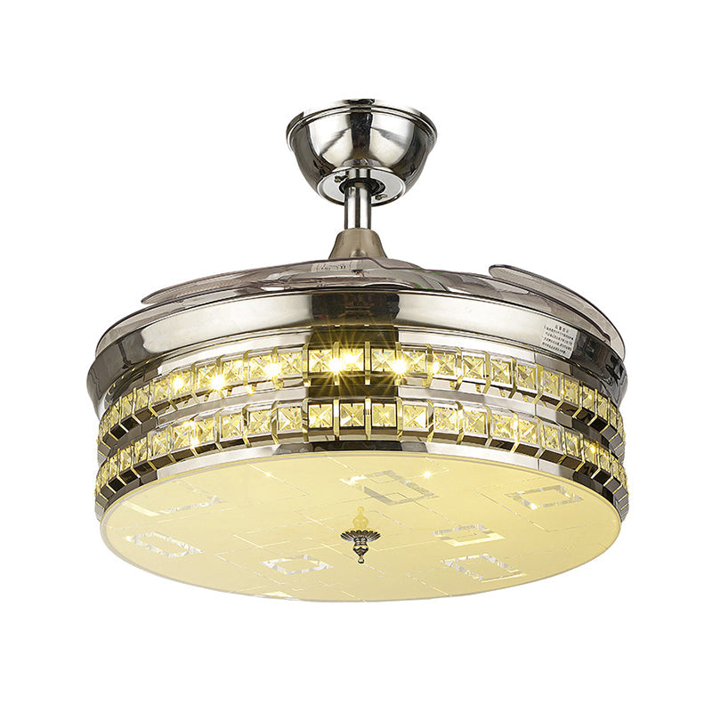 19" W Drum Metallic Hanging Fan Lamp Simplicity Silver/Gold LED Semi Mount Lighting with 3 Blades Clearhalo 'Ceiling Fans with Lights' 'Ceiling Fans' 'Modern Ceiling Fans' 'Modern' Lighting' 1725187