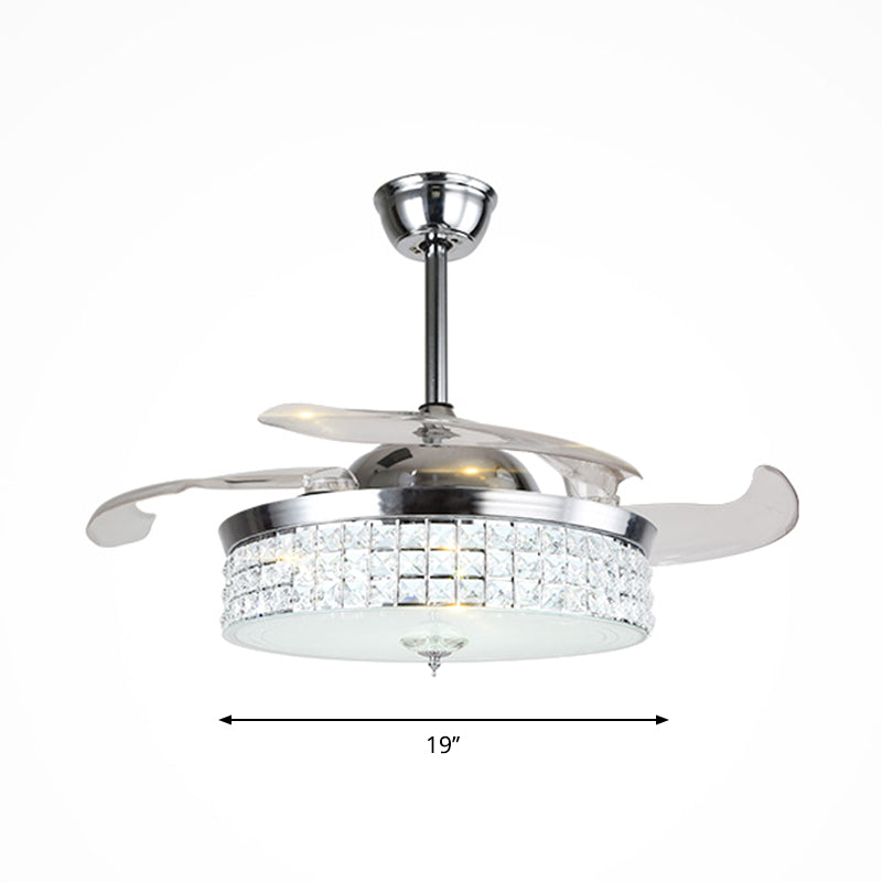 3 Blades Round Parlor Ceiling Fan Lamp LED Modern Semi Flush Mount Light in Chrome, 19