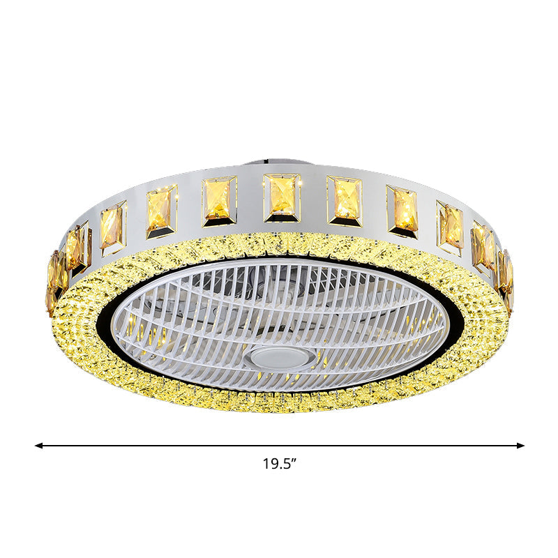 Round/Floral Clear Crystal Semi Flush Minimalism 19.5" Width LED Gold Ceiling Fan Light with 3-Blade Clearhalo 'Ceiling Fans with Lights' 'Ceiling Fans' 'Modern Ceiling Fans' 'Modern' Lighting' 1725237